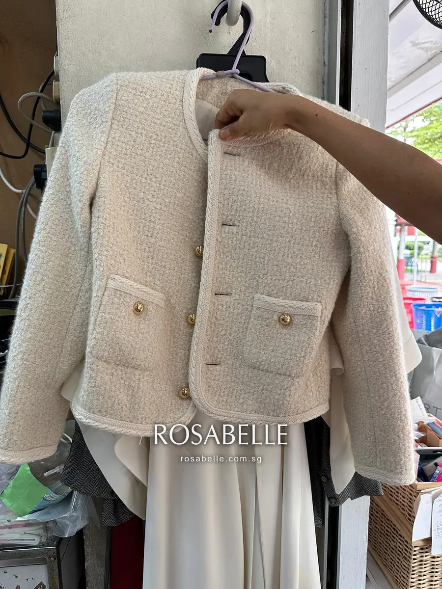 The same Celine bouclé jacket clean after the colour run was removed at Rosabelle Launderette Singapore
