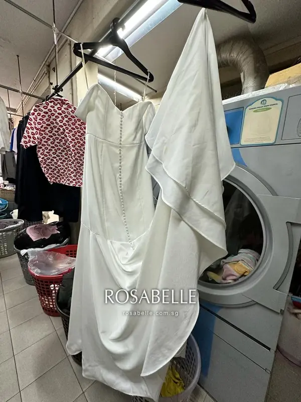 Back of the gown, button placket above the train falling behind it