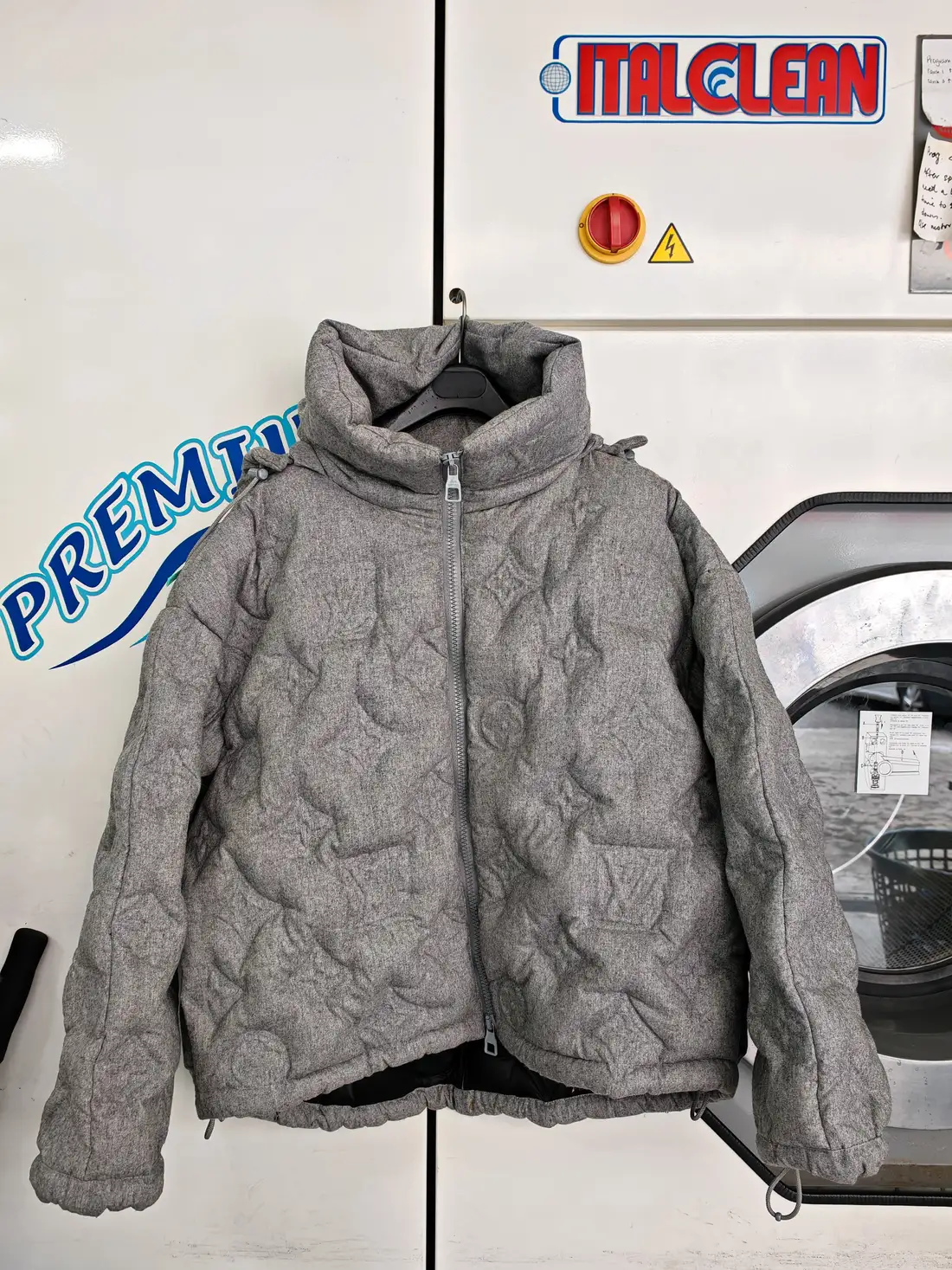 Limited-edition Louis Vuitton monogram-embossed down puffer in for cleaning — Rosabelle Launderette case study
