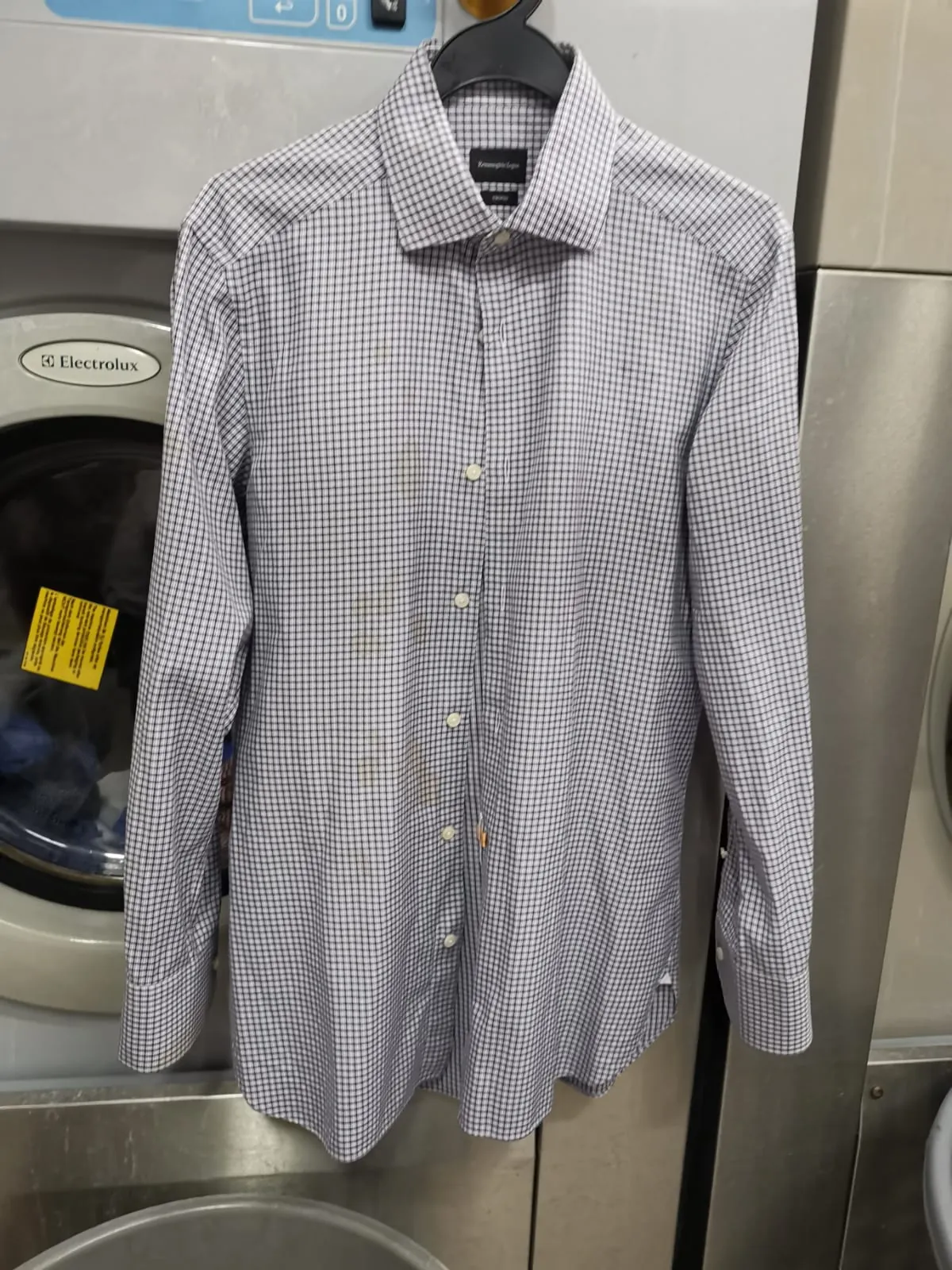 Zegna shirt with oxidised stains before removal — Rosabelle Launderette case study